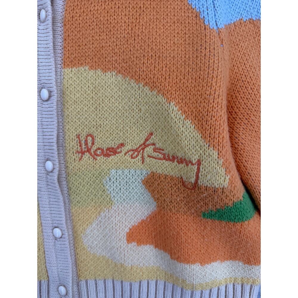 House of Sunny Day Tripper Jacquard Orange/Yellow Cardigan Size US 4 - Picture 4 of 14